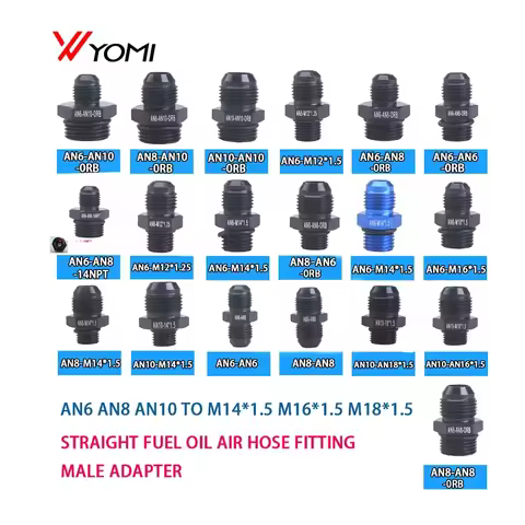 Universal AN6 AN8 AN10 To AN To M14/M16/M18x1.5 Thread Straight Fuel Oil Air Hose Fitting Male Adapt