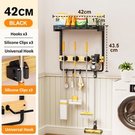 GSlife Wall Mounted Mop & Towel Rack Vacuum Cleaner Holder Bathroom Balcony Storage Organizer