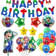 Mario Theme Happy Birthday Pull Flag Reward Star Balloons Mario Balloon Set Baby Shower Party Decorations