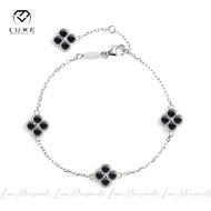 Real Moissanite 2.4CT Black Four Leaf Clover Design Hip-hop Bracelet In S925 Sterling Silver W8688 W