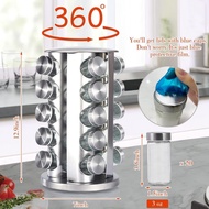 Revolving Spice Rack with 20 Jars,Polished Stainless Steel with Black Caps, Stainless Steel Spice Ca