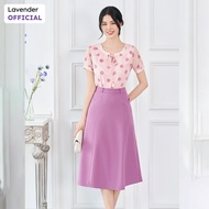 Chân váy công sở nữ LAVENDER dáng xòe 3 tầng họa iết hoa xanh cực dễ phối đồ CV3062