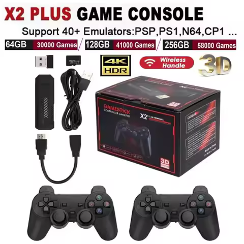 X2 Plus 4K HD Retro Gaming Console with 2.4G Wireless Controller, Emulator for PS1 NES Genesis Plug 