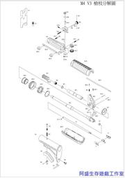 【阿盛生存遊戲工作室】KJ M4 V3 II CQB 瓦斯長槍 原廠零件號碼 爆炸圖 維修