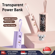 【READY STOCK】Mini Powerbank Fast Charging 7000mAh Cartoon Transparent Power Bank With Cables iPhone type-c