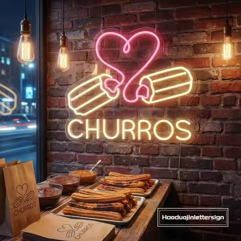 Churros Neon Sign,Bakery LED Neon Light, Spanish Churros Restaurant Wall Decor, Bakery Dessert Wall 