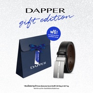 DAPPER เข็มขัดหนังแท้ Engraved Plaque Buckle แบบใส่ได้ 2 ด้าน สีดำ + DAPPER Gift Bag