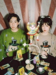 Meugler牛稠島 奇幻馬戲團 花生木偶星星撞色復古針織情侶毛衣