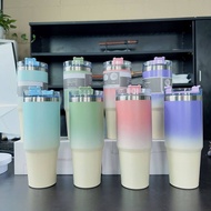 TERMOS Thermos Tumbler Stainless SUS 304 Gradient Color Water Cup 900ml Drinking Bottle Big Cup Stainless Steel Thermos Straw