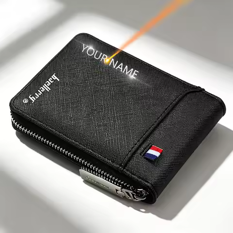 Baellerry Mini Men Card Wallets Name Print 9 Card Holders Zipper Card Wallet Simple Thin Male Card P