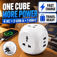 Portable 7-in-1 UK Plug Power Strip, 4 AC Outlets + 2 USB + Type-C Port, Fast Charging Universal Exp