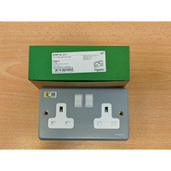 Schneider 13A 2 Gang Metal Clad Switched Socket 250VAC (ESMT25_G11)