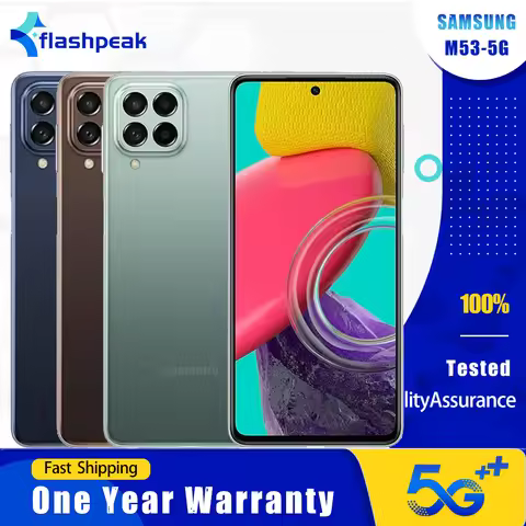 Original Samsung Galaxy M53 M536S 5G Mobile Phone NFC 6.7'' 8GB RAM 128GB ROM 108MP+32MP 4K@30fps Oc