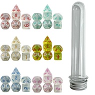 7pcs DND Dice Set Glitter Polyhedral Dice with Storage Tube for DND RPG Board Game Accessories
