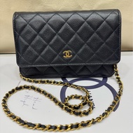 Chanel黑金荔枝牛 woc 链条包 芯片款