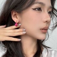 Summer Color Drop Oil Titanium Steel Earrings Simple Design All-Match Light Luxury High-End Summer W