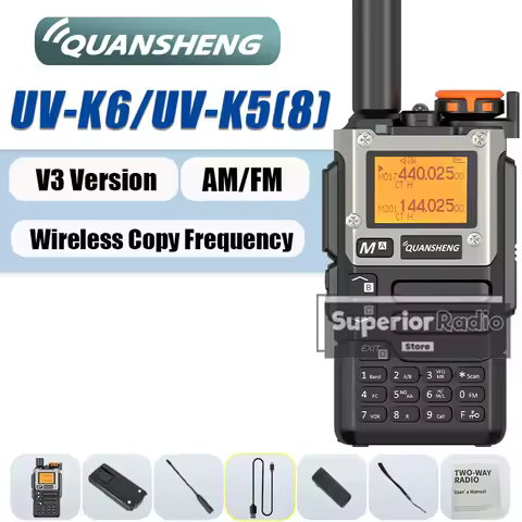 Quansheng UV-K5(8) Walkie Talkie V3 Version UV-K6 2MB Memory 50-600MHz Air Band FM 5W Ham Two Way Ra