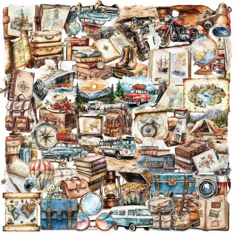 50Pcs Transparent Vintage Travel Stickers - Waterproof PET Decor for Journals, Guitars & Notebooks（ 