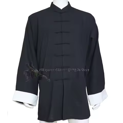 Custom Men's Women's Tai chi Wing Chun Kung fu Jacket with White Cuffs Zen Meditation Clothing 25 Co