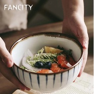 FANCITY โบว์สีเซรามิกญี่ปุ่นที่สร้างสรรค์มือจับขนาดใหญ่ชามผักชามก๋วยเตี๋ยวถ้วยซุปร้านอาหาร Atherosclerotic