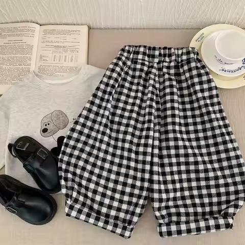 2026 New Stlye Girls Boys Plaid Harem Pants Spring Fashion Kids Pants 2-8t A324