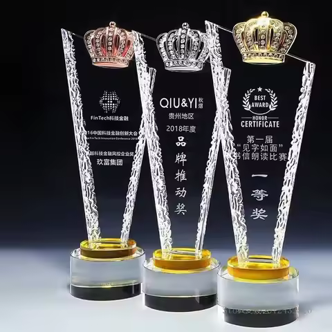 Crystal Trophy for Employee Group Award, Customized Metal, Gold, Silver, Copper Crown, Craft Souveni