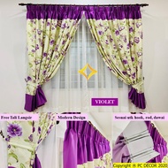 Langsir Corak Bunga Curtain Pintu Door 2 Panel 3 Panel Sliding Door Curtain Hook Ring Curtain Langsir Siap Jahit