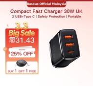 Baseus 30W PD Fast Charging 2 USB 1 Type C Charger Quick Charger Adapter Small Size for Samsung Xiao