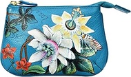 Women’s Hand-Painted Genuine Leather Medium Zip Pouch - Coin and Key Pouch - Zippered, 2 Key Fobs, R