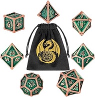 DND Metal Dragon Dice Set, 7-Piece Polyhedral Metal Dice, RPG, MTG, Role Playing Board Game Accessor