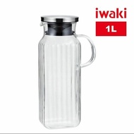 【iwaki】日本不鏽鋼系列玻璃把手方形耐熱玻璃水壺(1000ml)(原廠總代理)