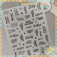 Beauty Bla White Letter Words Nail Stiers Angel Wings Letter Mixed Designs Holographic Y2K Nail DIY 