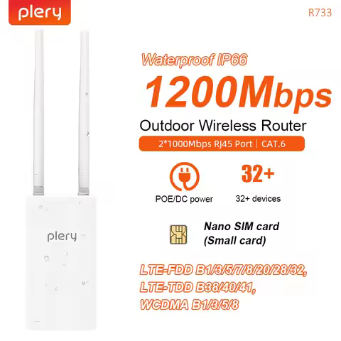 PLERY 1200Mps 4G LTE Router Cat.6 802.11b/g/n/ac 2.4GHz+5.8GHz 4G Outdoor Router+4G Indoor Router 5 