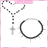 NAV Fashionable Gothic Necklace Faux Pearls Chain Crucifix Pendant Clothes Ornaments