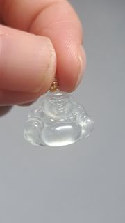 💟天然A貨翡翠Jadeite Jade💟玻璃種佛公吊飾，高質起瑩起剛，做工精細，配南翡碎鑽18K扣頭