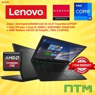 #1454  Used LENOVO IP-110 7th Gen Intel Core i5-7200U 4GB 120GB SSD AMD Radeon R5 530 2G 3D Graphic 