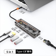 See-Through Style 5-In-1 Multi-Function Type-C Adapter USB-C to HDMI HD 4K Audiovisual RJ45 100Mc Ne