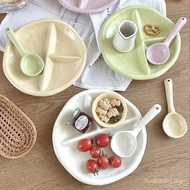 211 Fat Reducing Dining Plate  Ceramic partition plate  Triple grid dining plate  Food grid plate  B