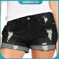 YYR_ Denim Shorts for Women Breathable Summer Shorts Women’s Mid-rise Ripped Denim Shorts with Pocke
