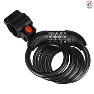 Wrsg Bicycle Safety Lock Bike Motorcycle AntiTheft Elasticity Lock 5 Digits Combination Password Roa