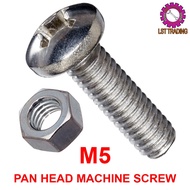[1 SET SCREW & NUT] M5 PAN / + HEAD MACHINE SCREW WITH NUT SET/ SCREW KEPALA BULAT SCREW AND NUT SET