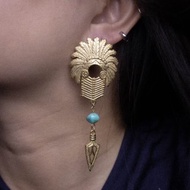 美國Jonette Jewelry品牌古董 印地安頭飾造型仿土耳其石耳針耳環