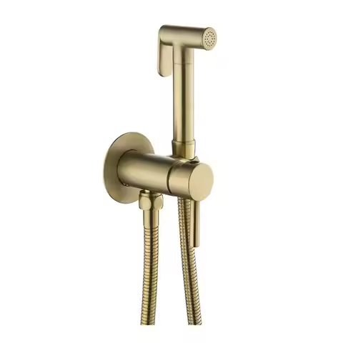 AB34-Brass Matte Gold Finish Hbidet Mixer With Hygienic Shower, Hot/Cold Water- Elegant Bathroom Sol
