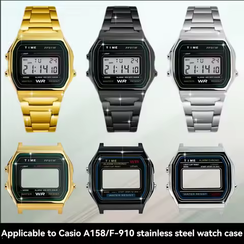 A158 Metal Case Mod Kit for Casio 593 A158W A158WE A159W A168 Stainless Steel Case Watch Strap Modif