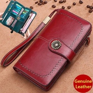 SA2 HOT Large Capacity Women Long Wallet Vintage 100%ori Cowhide Leather Zip Purse