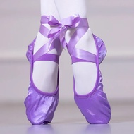 【Free-delivery】 Satin Ballet With Ribbon Straps Toe Indoor Yoga Girls Soft Split Sole Dance Ballerina Shoes