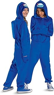 Disguise Among Us Blue Imposter Costume, Official Among Us Game Hooded Jumpsuit for Kids, Child Size