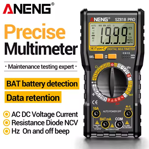 Smart Rechargeable Digital Multimeter Tester ANENG SZ818 PRO AC/DC Voltage Ammeter Pnp Npn Resistanc
