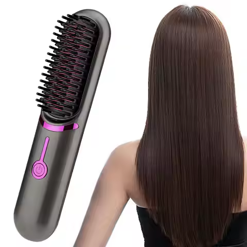 Wireless Hair Straightener USB Charging Hair Straightening Brush Anti-Scalding Portable Mini Hair St