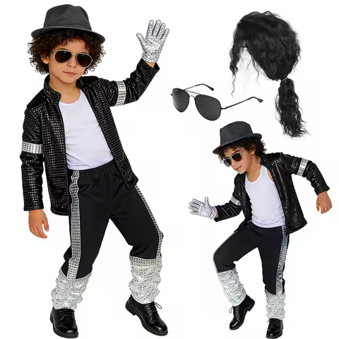 Boys 70s 80s Pop Rock Superstar Costume Jackson Moonwalk Retro Clothing Set for Halloween Cosplay St